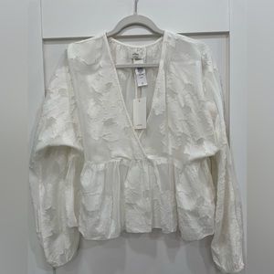 Aritzia Wilfred Peplum Top with Matching Monterey Bralette in Cream